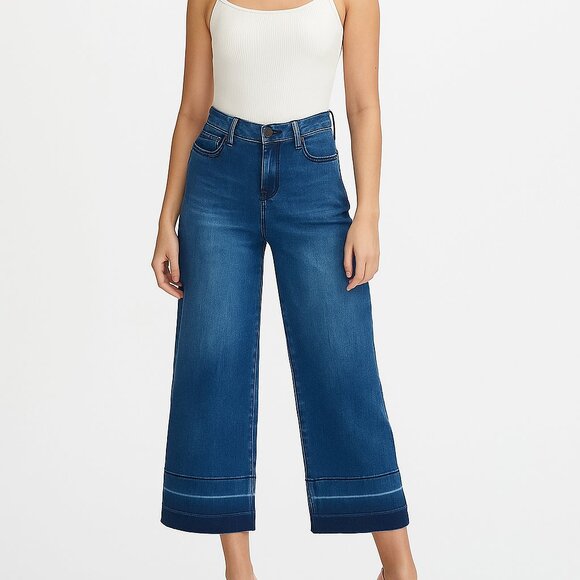 Old Navy Dark Wash Wide Cropped Released Hem Leg Jeans Size 2 - Picture 1 of 9